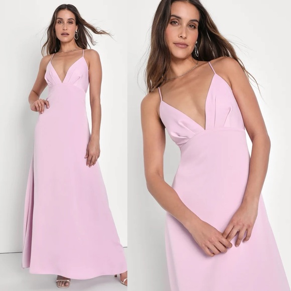 Light Pink Lilac Satin Backless Slip Maxi Dress 🌿🌿 - Picture 5 of 11